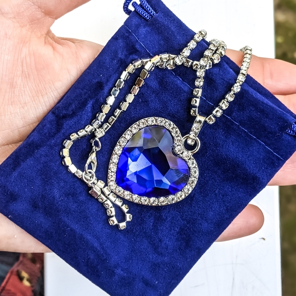 925 Sterling Silver Titanic Faux Sapphire Necklace | Heart of La Mer - Picture 3 of 7